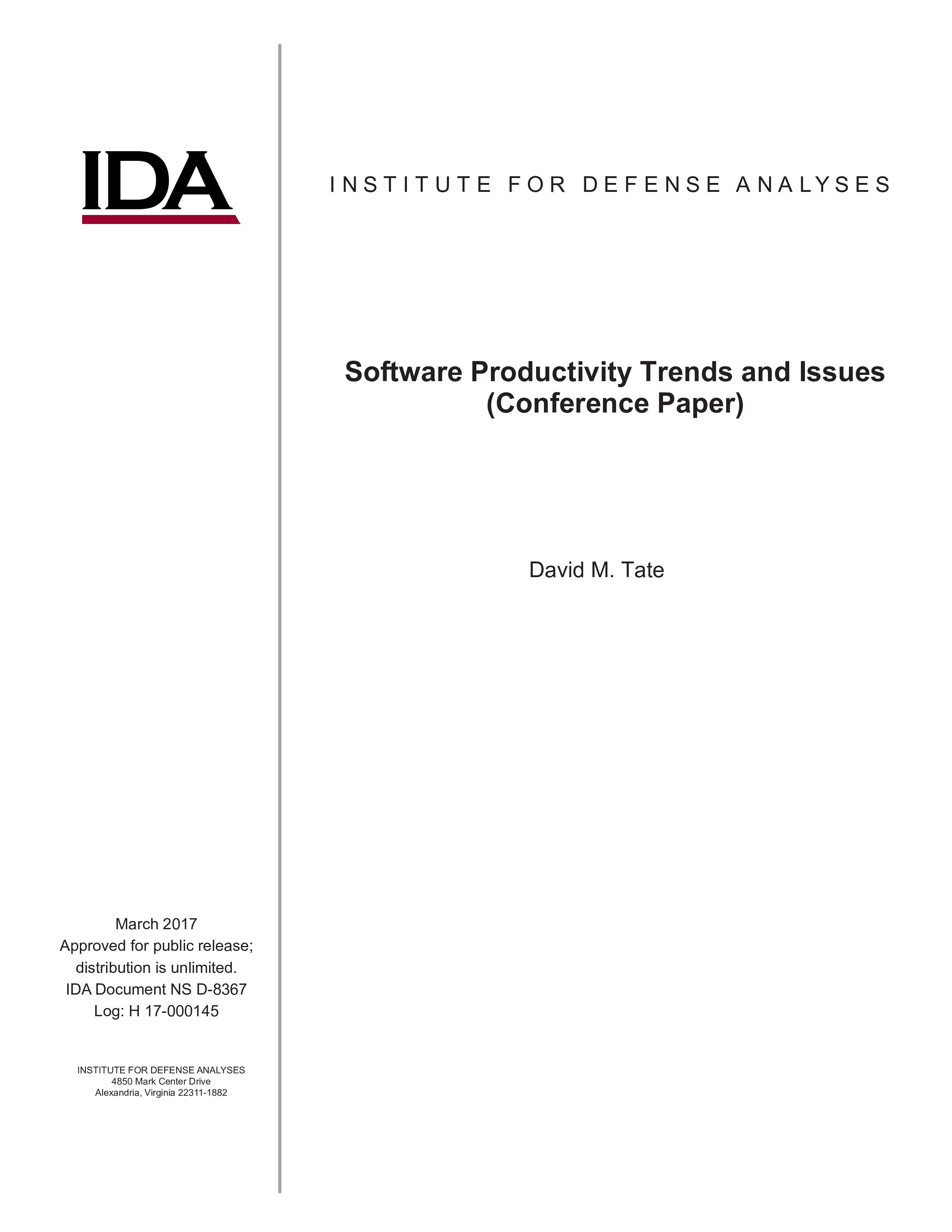 Software Productivity Trends and Issues (Conference Paper)