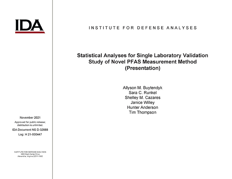 document cover, Statistical Analyses for Single Laboratory Validation Study of Novel PFAS Measurement Method (Presentation)
