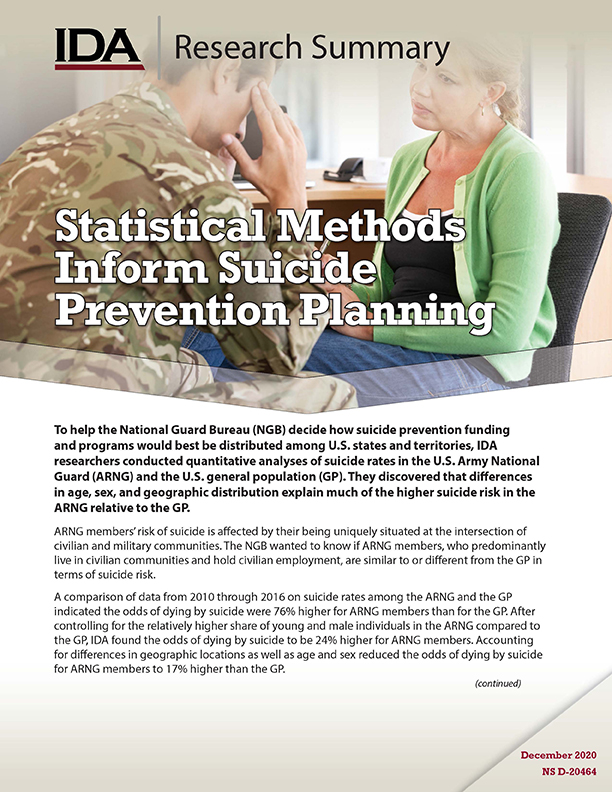 document cover, Statistical Methods Inform Suicide Prevention Planning