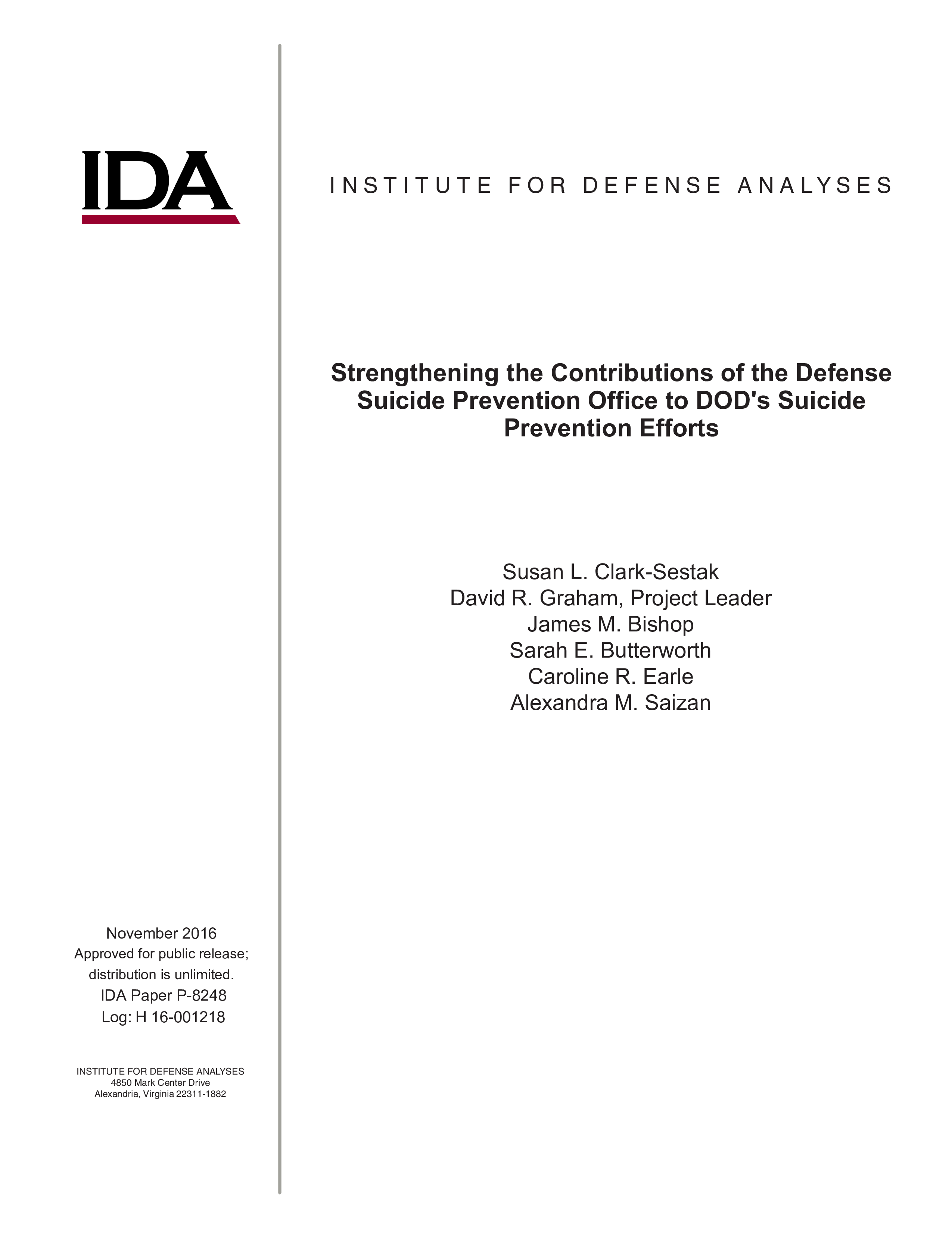 Strengthening the Contributions of the Defense Suicide Prevention Office to DOD