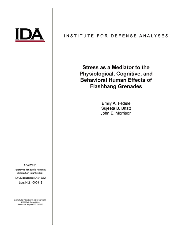 document cover, Stress as a Mediator to the Physiological, Cognitive, and Behavioral Human Effects of Flashbang Grenades