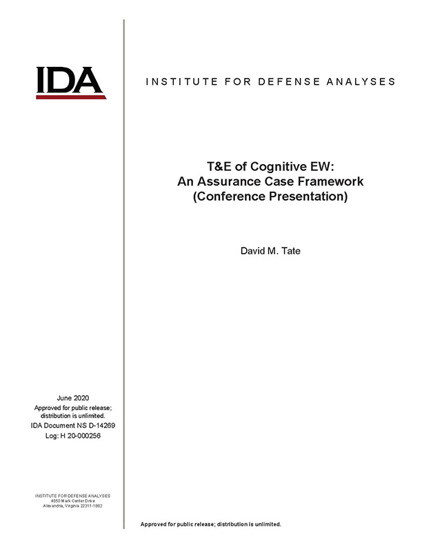 document cover, T&E of Cognitive EW: An Assurance Case Framework (Conference Presentation)