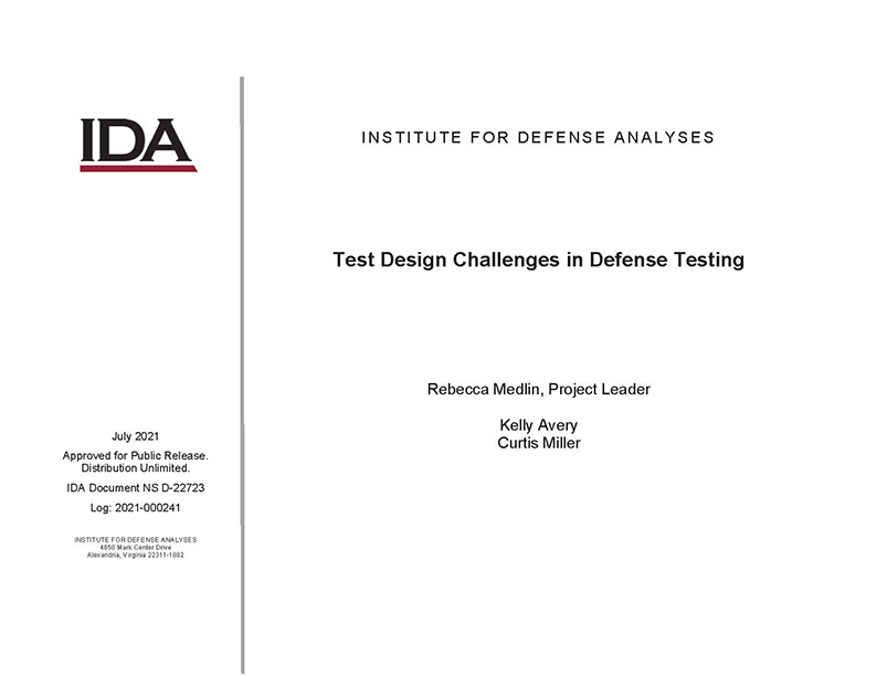 document cover, Test Design Challenges in Defense Testing