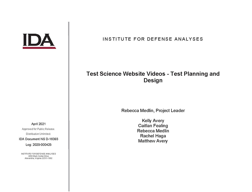 document cover, Test Science Website Videos—Test Planning and Design