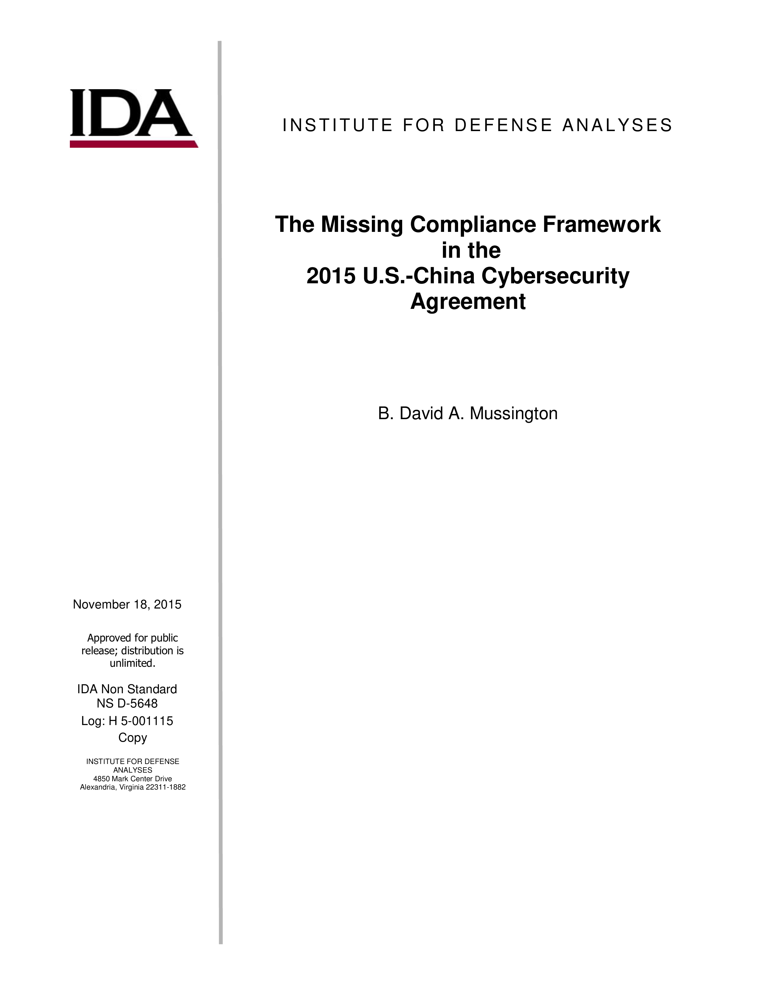 The Missing Compliance Framework in the 2015 U.S.-China Cybersecurity Agreement