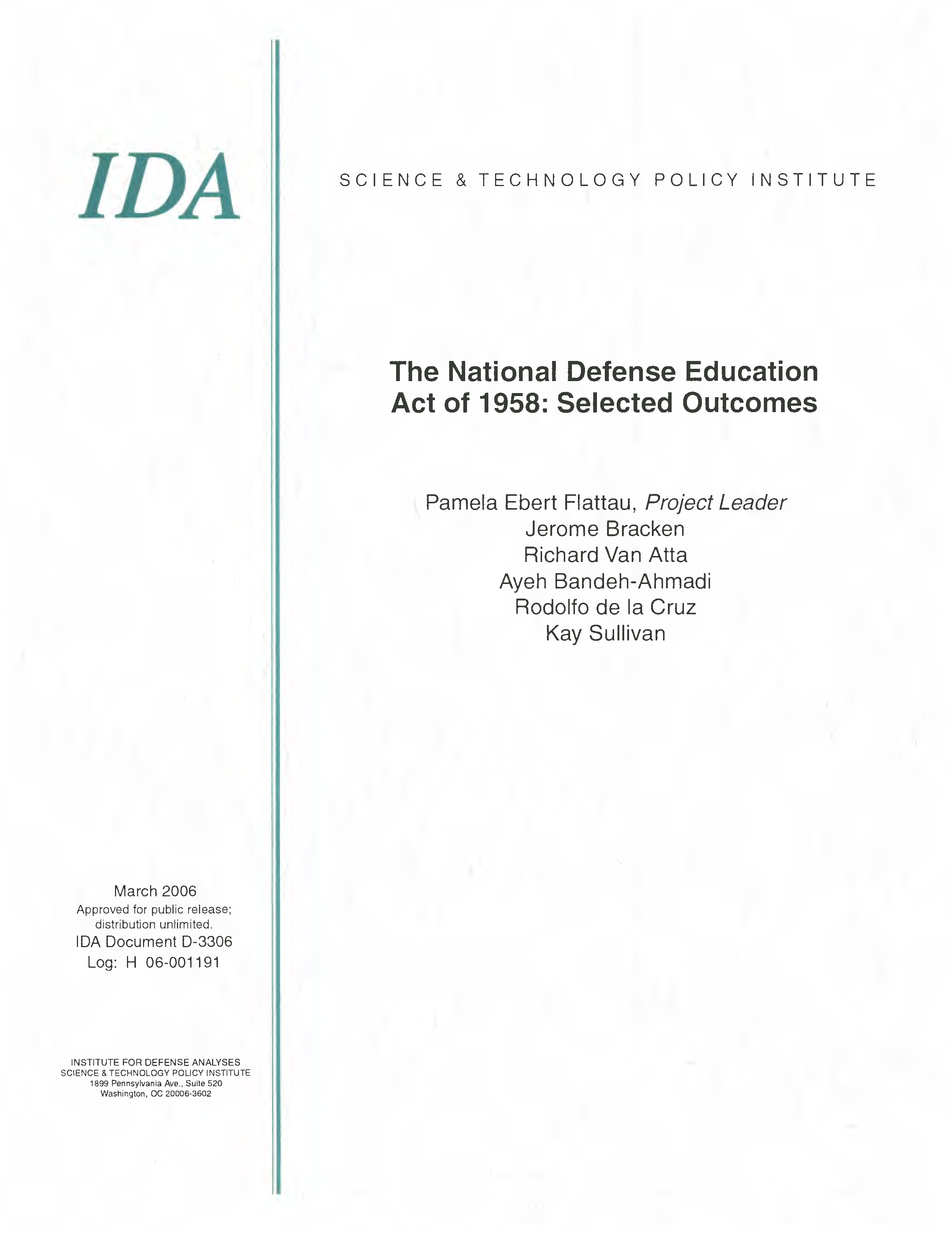 The National Defense Education Act of 1958: Selected Outcomes