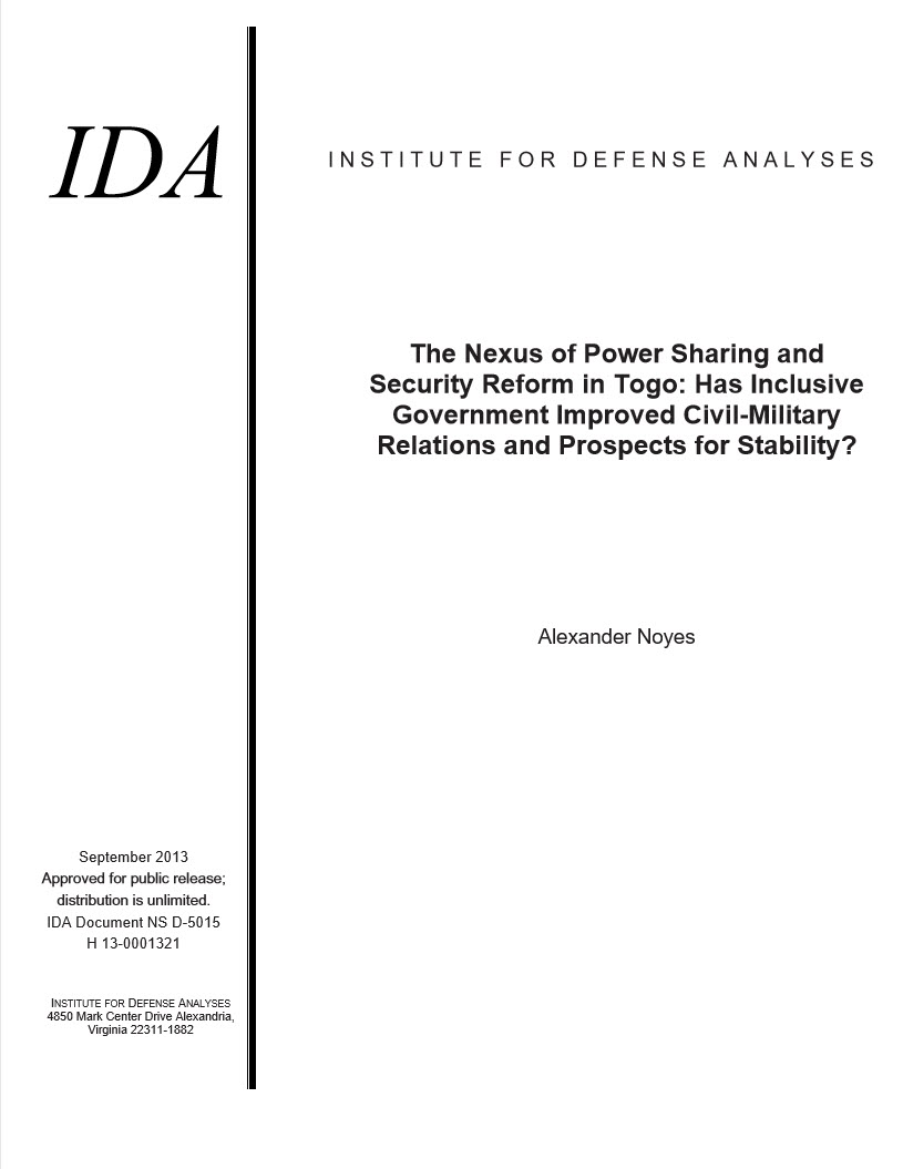 document cover, The Nexus of Power Sharing and Security Reform in Togo