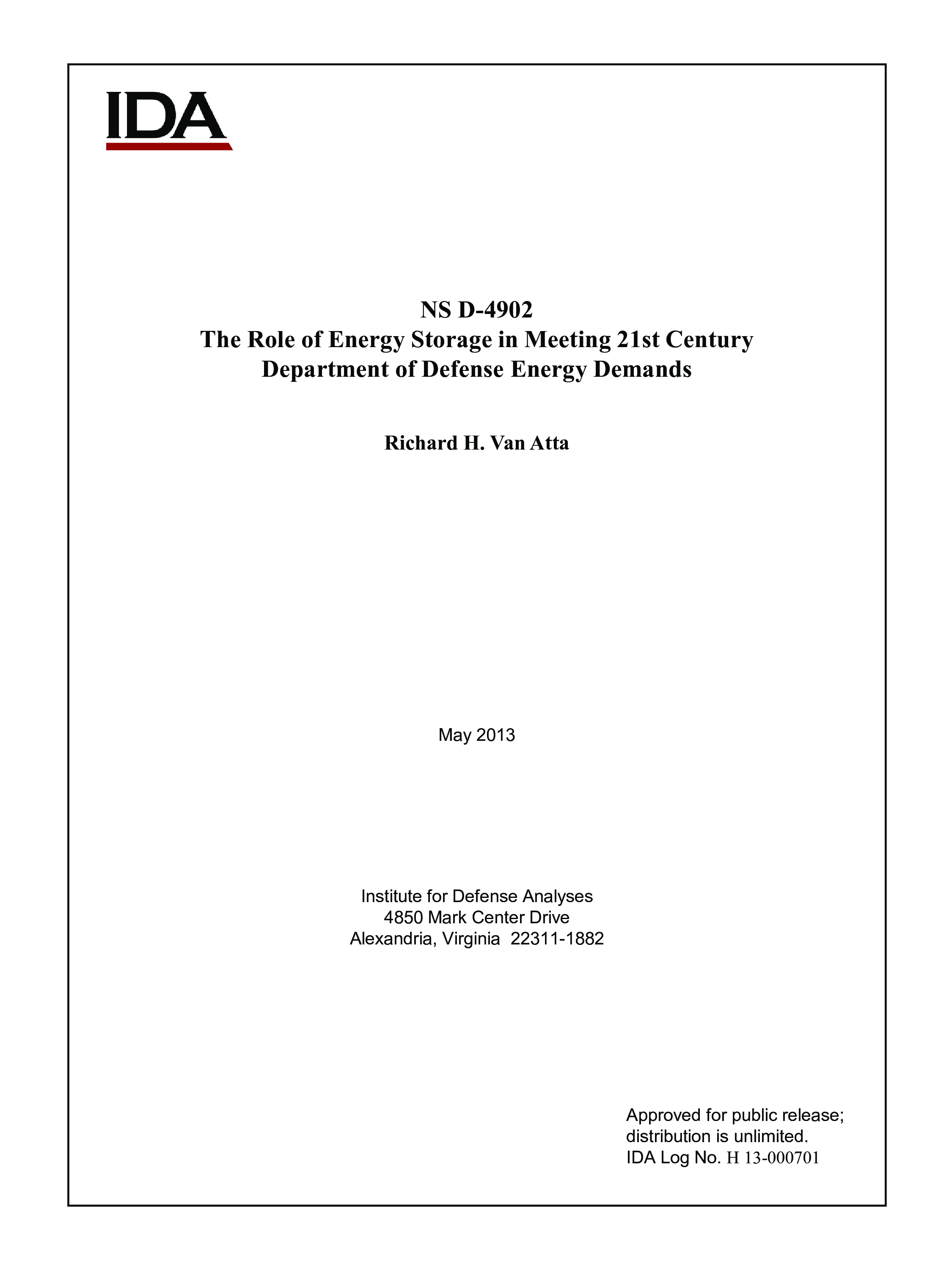 The Role of Energy Storage in Meeting 21st Century Department of Defense Energy Demands