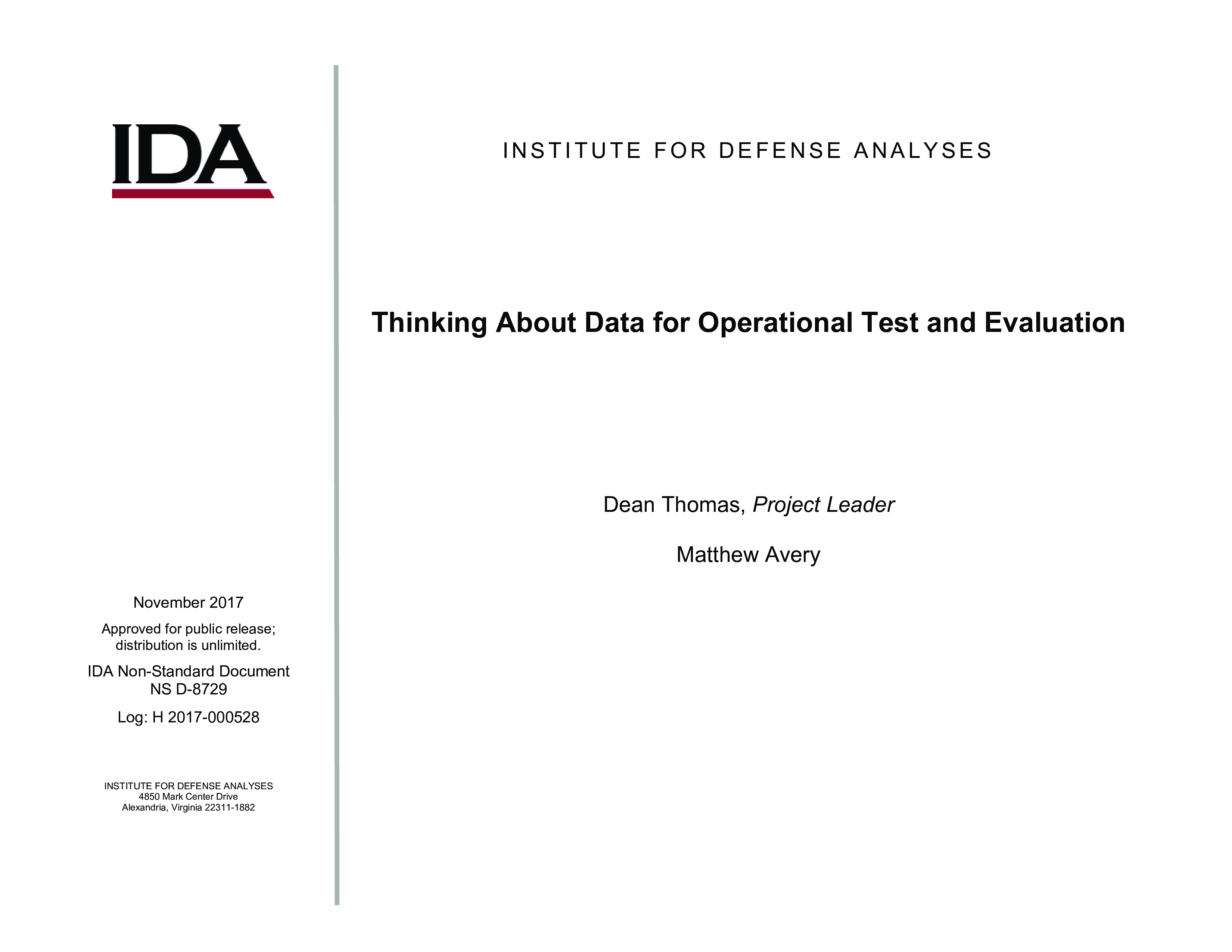 Thinking About Data for Operational Test and Evaluation