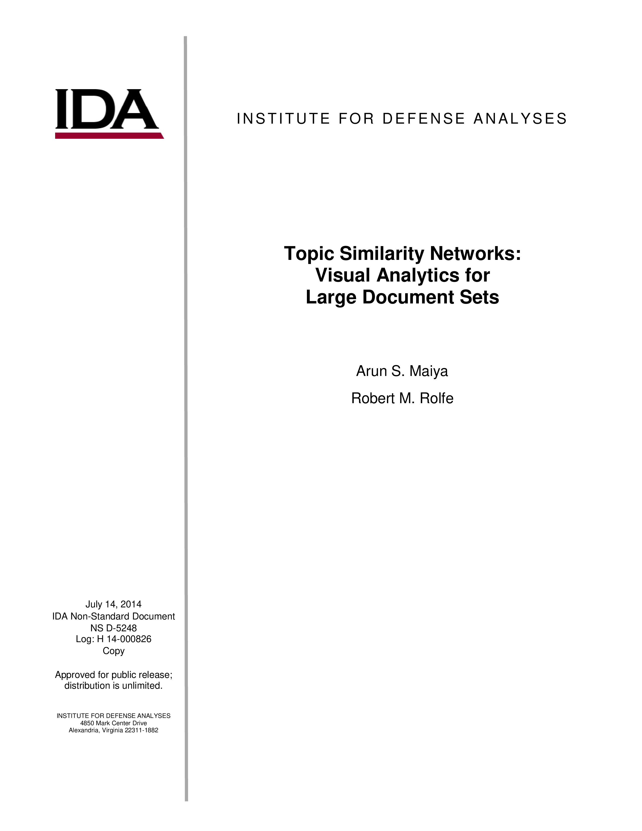 Topic Similarity Networks: Visual Analytics for Large Document Sets