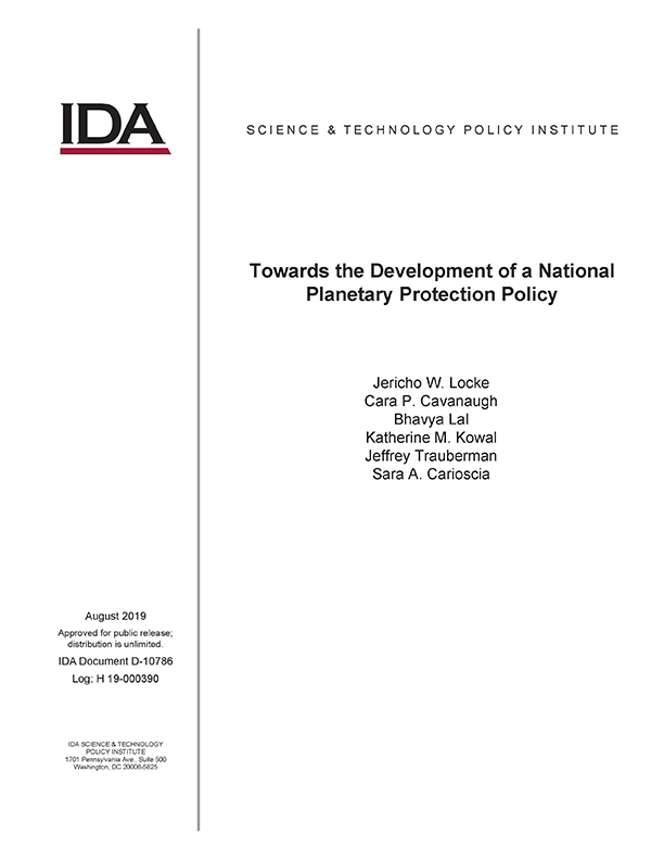 document cover, Towards the Development of a National Planetary Protection Policy