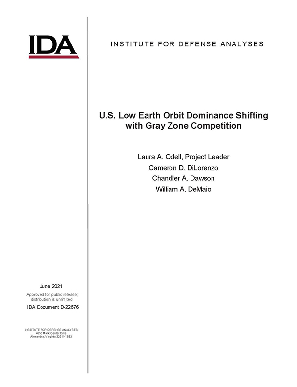 document cover, U.S. Low Earth Orbit Dominance Shifting with Gray Zone Competition