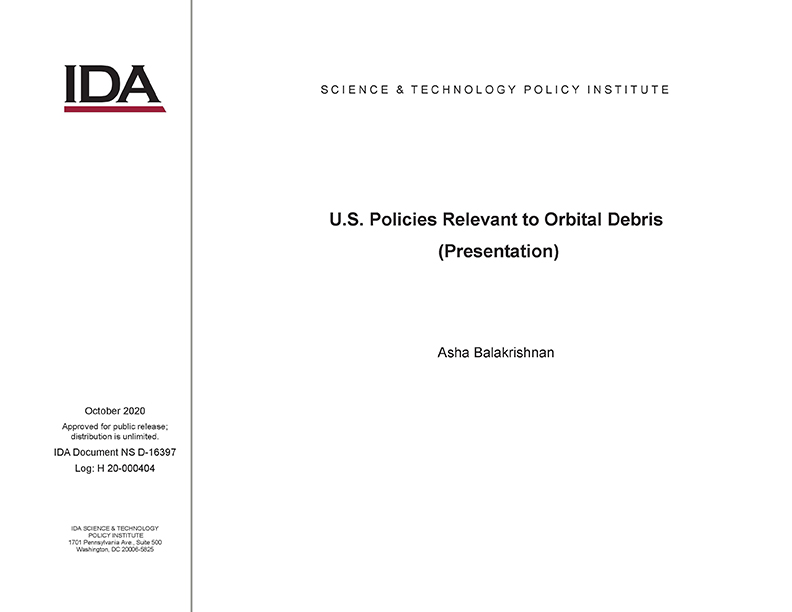 document cover, U.S. Policies Relevant to Orbital Debris