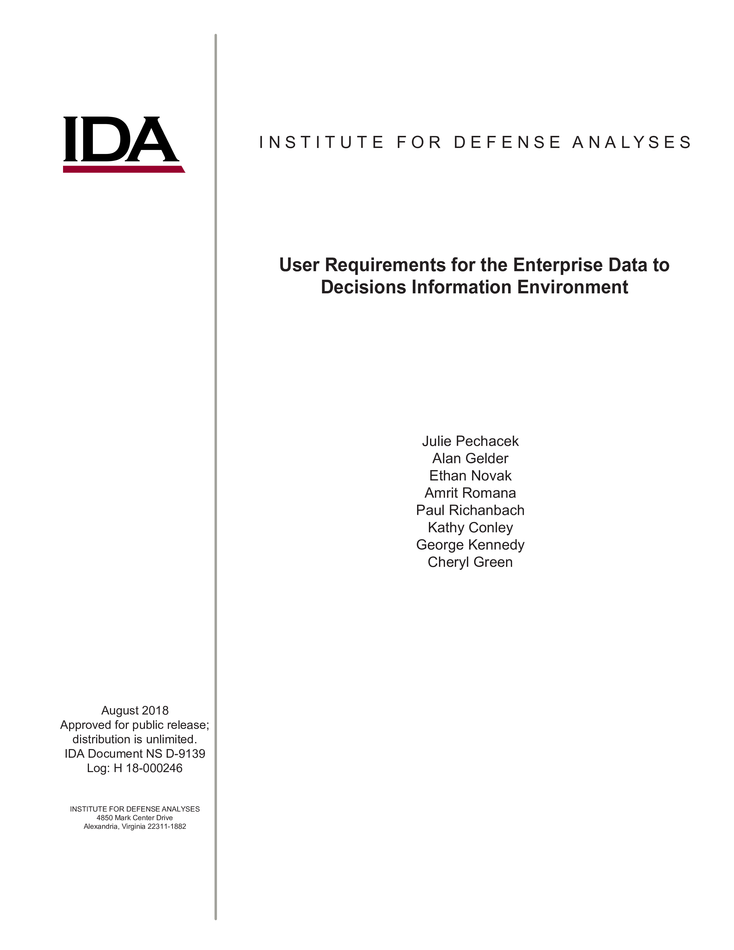 User Requirements for the Enterprise Data to Decisions Information Environment