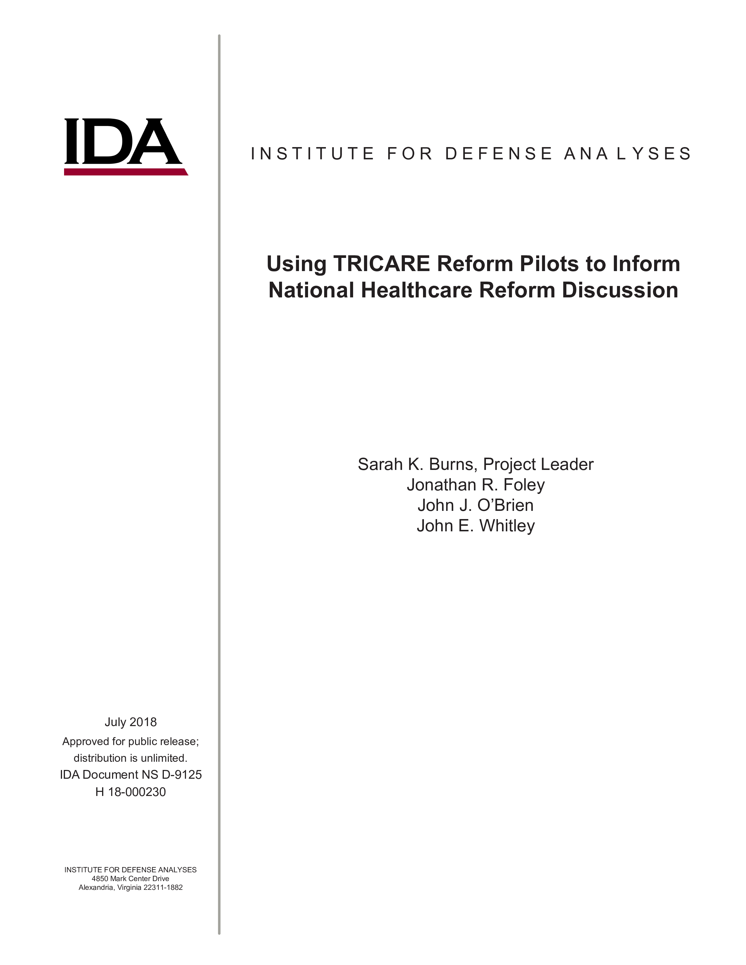Using TRICARE Reform Pilots to Inform National Healthcare Reform Discussion