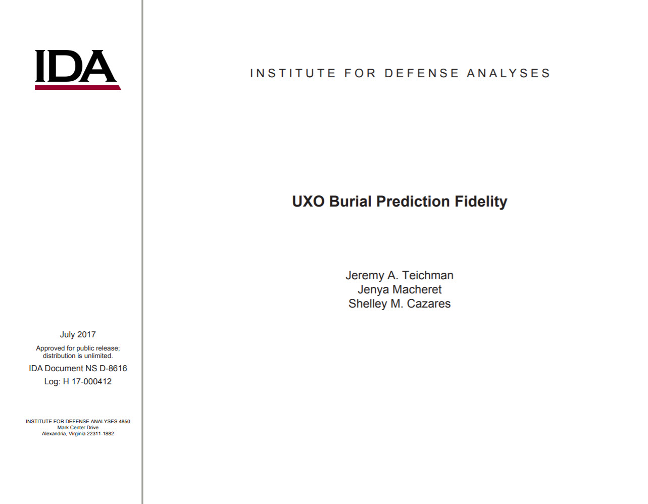 UXO Burial Prediction Fidelity