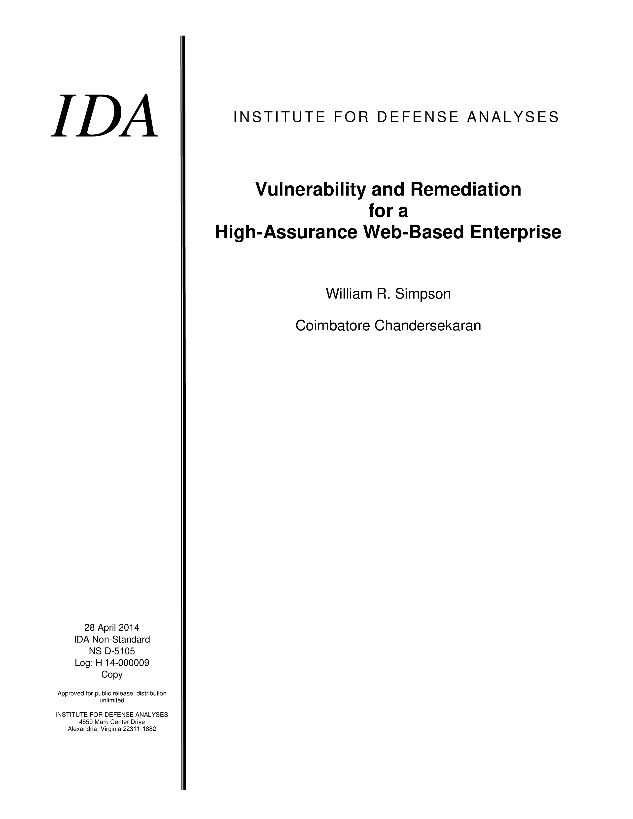 Vulnerability and Remediation for a High-Assurance Web-Based Enterprise