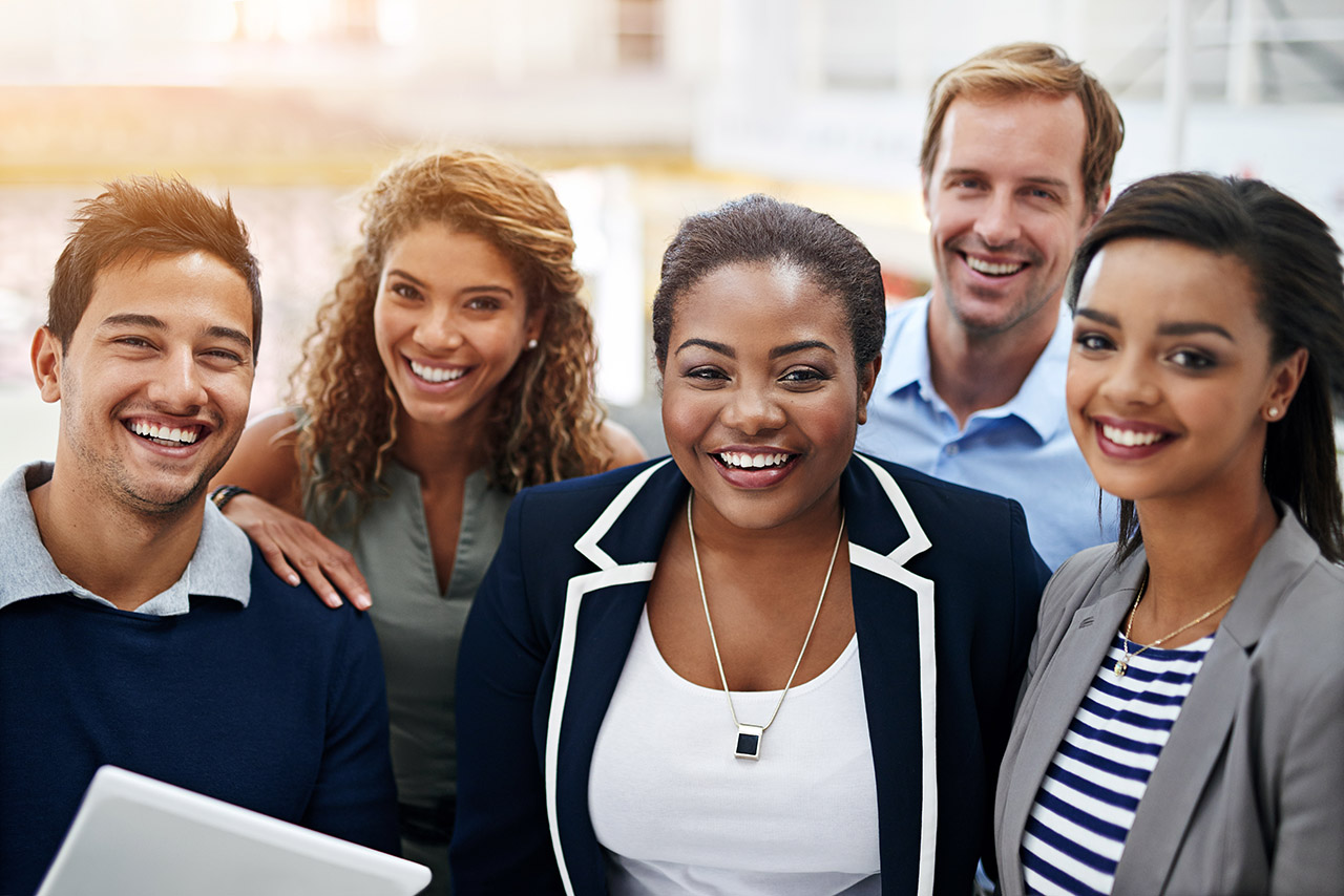Photo, five people smiling, iStock