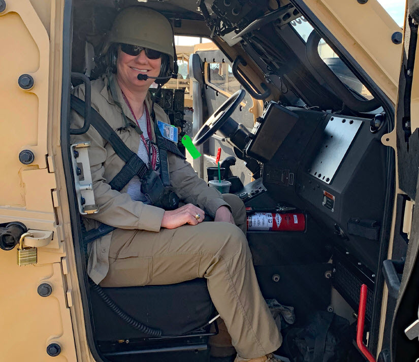 photo, OED Researcher in a Joint Light Tactical Vehicle