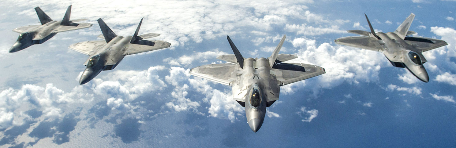 Photo, Four F-22 Raptors from the 199th Fighter Squadron and the active-duty 19th Fighter Squadron await refueling from a KC-135R Stratotanker belonging to the 465th Air Refueling Squadron from Tinker Air Force Base, Okla., during Rim of the Pacific 2016, DVIDS