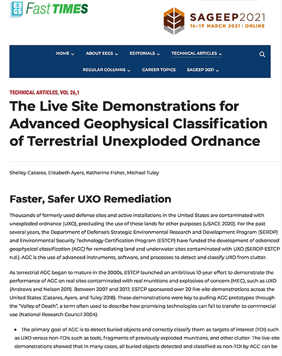 article thumbnail, The Live Site Demonstrations for Advanced Geophysical Classification of Terrestrial Unexploded Ordnance